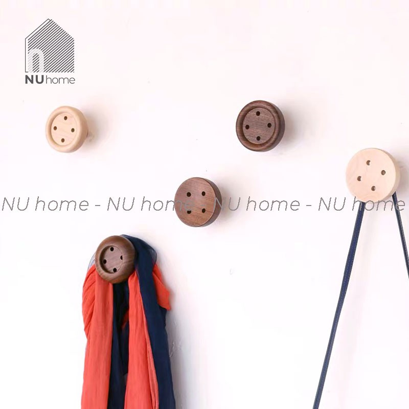 nuhome.vn | Móc gỗ treo đồ hình nút áo, thiết kế mộc mạc, trang trí mảng tường phong cách độc đáo