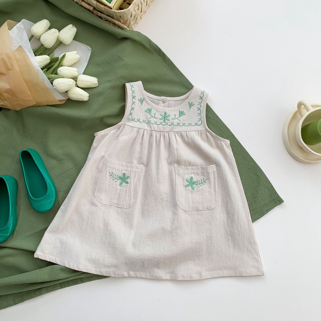 Bộ Váy Không Tay Với Họa Tiết Hoa Dùng Cho Bé Gái Từ 2-6 Tuổi