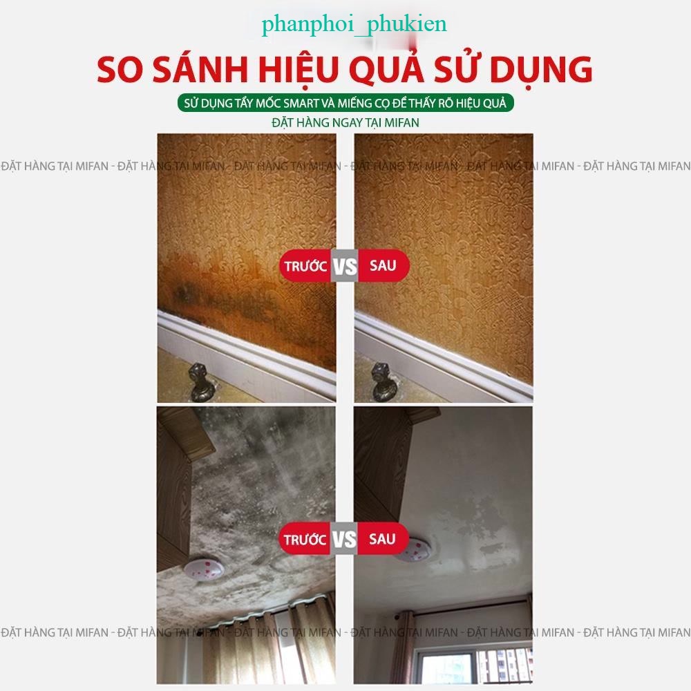 Dung Dịch Tẩy Mốc Tường SMART 1000ml - Tẩy sạch vết mốc lâu ngày trên tường, gioăng cao su, quần áo, chăn ga, đồ gỗ