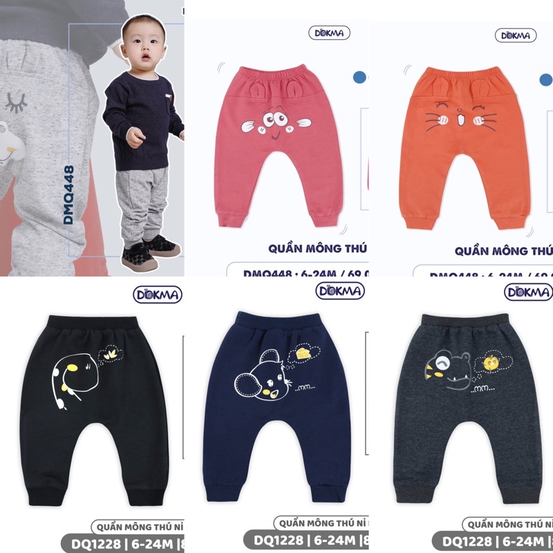 DMQ448 Quần dài mông thú Dokma vải cotton da cá mỏng và nỉ bông dày (6-24M)