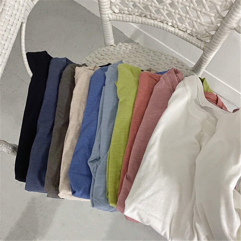 Xiaozhainv Áo thun dáng suông tay dài màu trơn thời trang cho nữ