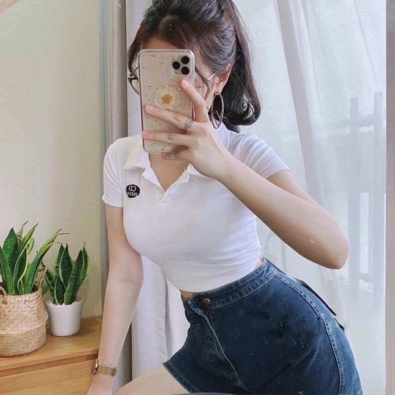 Áo Thun Polo Croptop Cổ Đức Chất Cotton Co Dãn, Áo Coptop Chuẩn Form