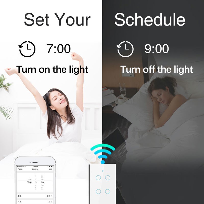 CÔNG TẮC CẢM ỨNG WIFI TUYA RF433 2,3,4 NÚT Ấn Điều Khiển Từ Xa Bằng Giọng Nói, Thiết Bị Thông Minh An Toàn