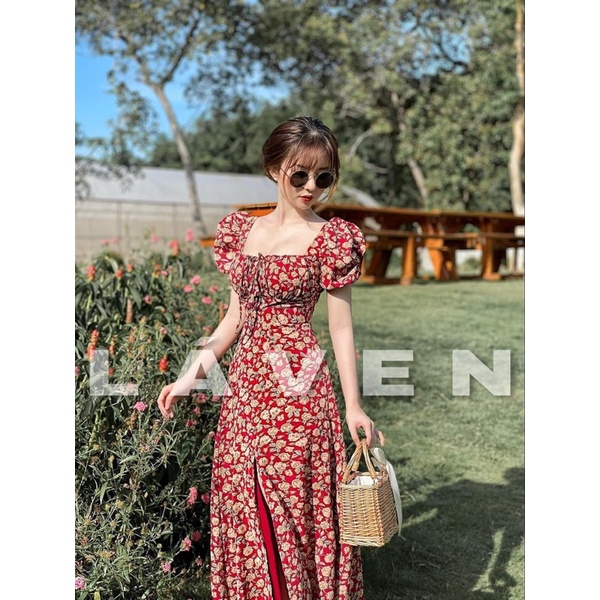 ĐẦM HOA NHÍ VINTAGE CỔ VUÔNG XẺ TÀ🍂