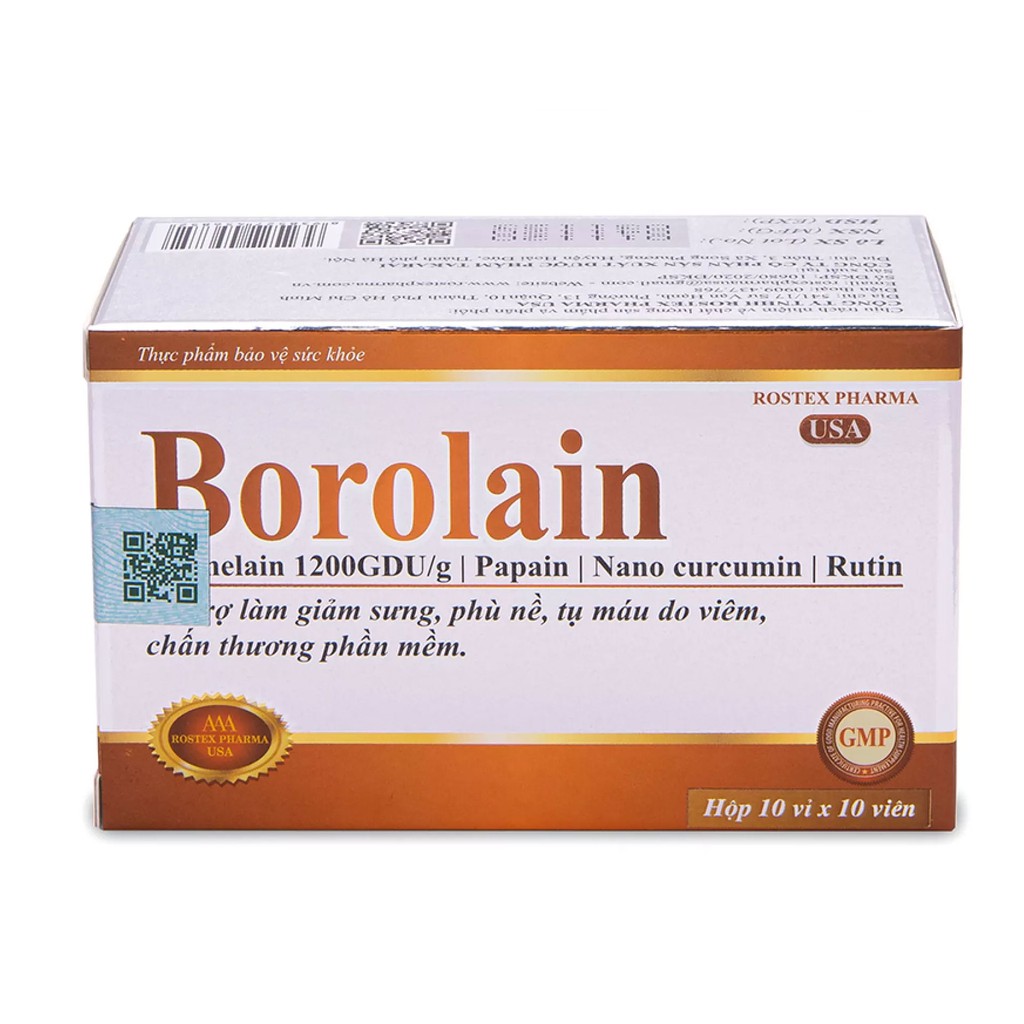 Viên uống Borolain giảm sưng đau phù nề, tụ máu - Hộp 100 viên