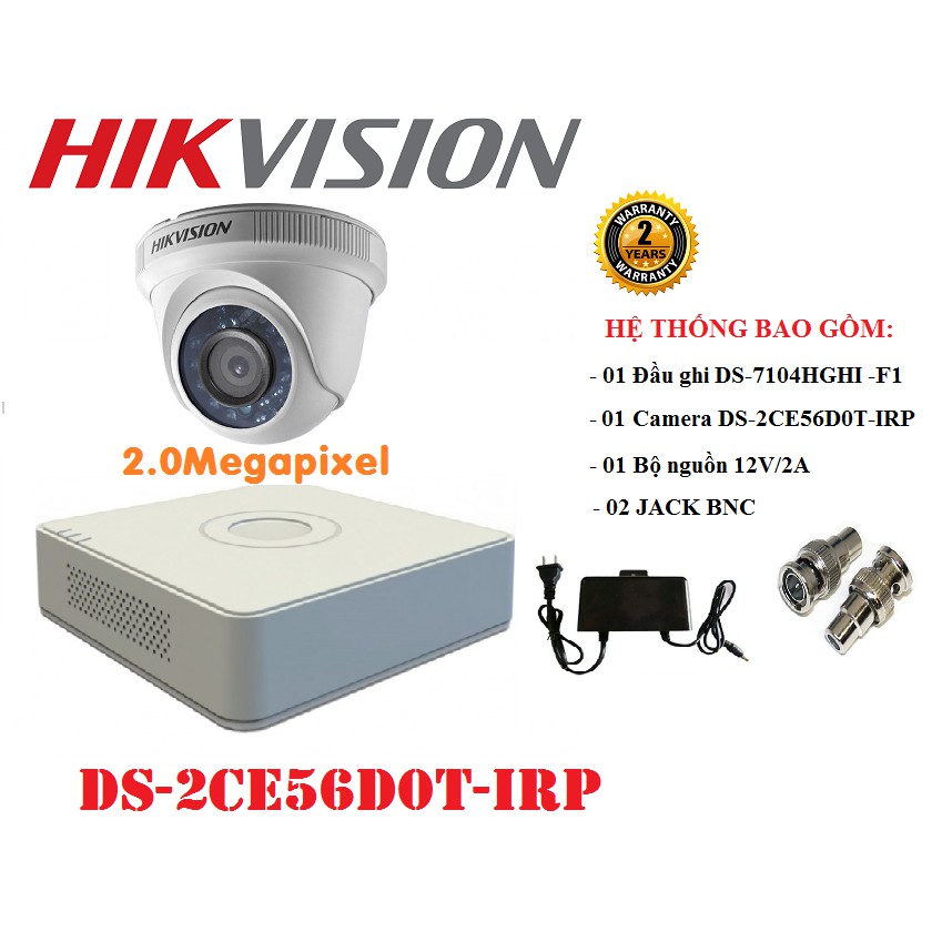 TRỌN BỘ 1 CAMERA 2.0MP HIKVISION DS-2CE56D0T-IRP