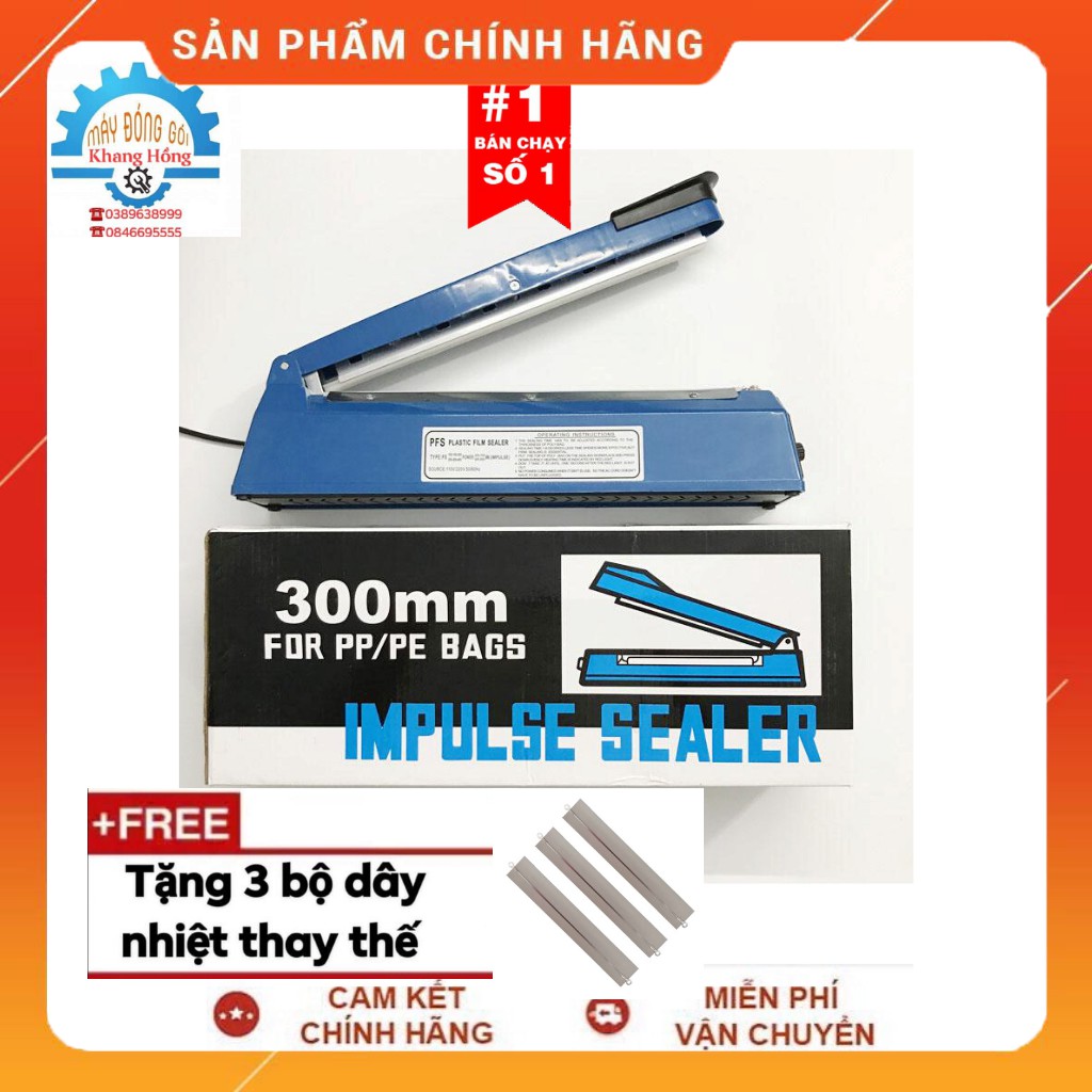 Máy hàn miệng túi PFS300 dài 30cm,bề rộng mép hàn 2mm tặng 3 bộ dây nhiệt BH 6 THÁNG - MÁY ĐÓNG GÓI KHANG HỒNG