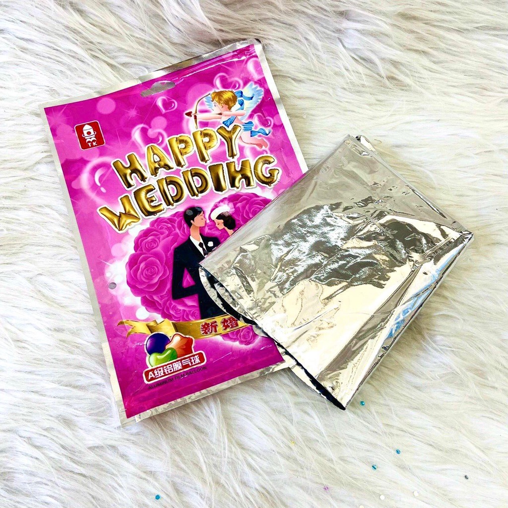 Bóng kiếng Happy Wedding trang trí đẹp dành cho tiệc kỷ niệm ngày cưới anniversay