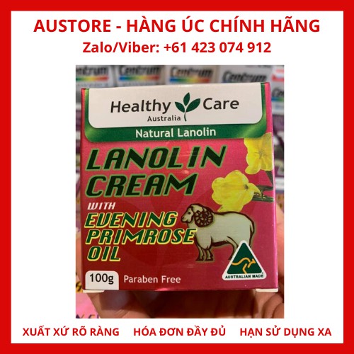 [Bill Úc, date 04/2023] Kem Cừu & Dầu Hoa Anh Thảo Healthy Care Lanolin Cream With Evening Primrose Oil 100g của Úc