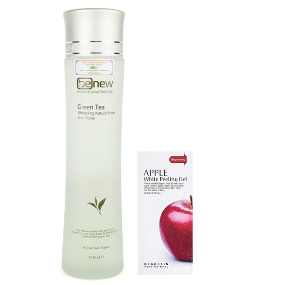 Combo1 Nước hoa hồng Toner trà xanh ngừa xóa mụn, trắng da Benew Hàn quốc 150ml Và 1 gói tẩy da chết Apple Beauskin 3ml