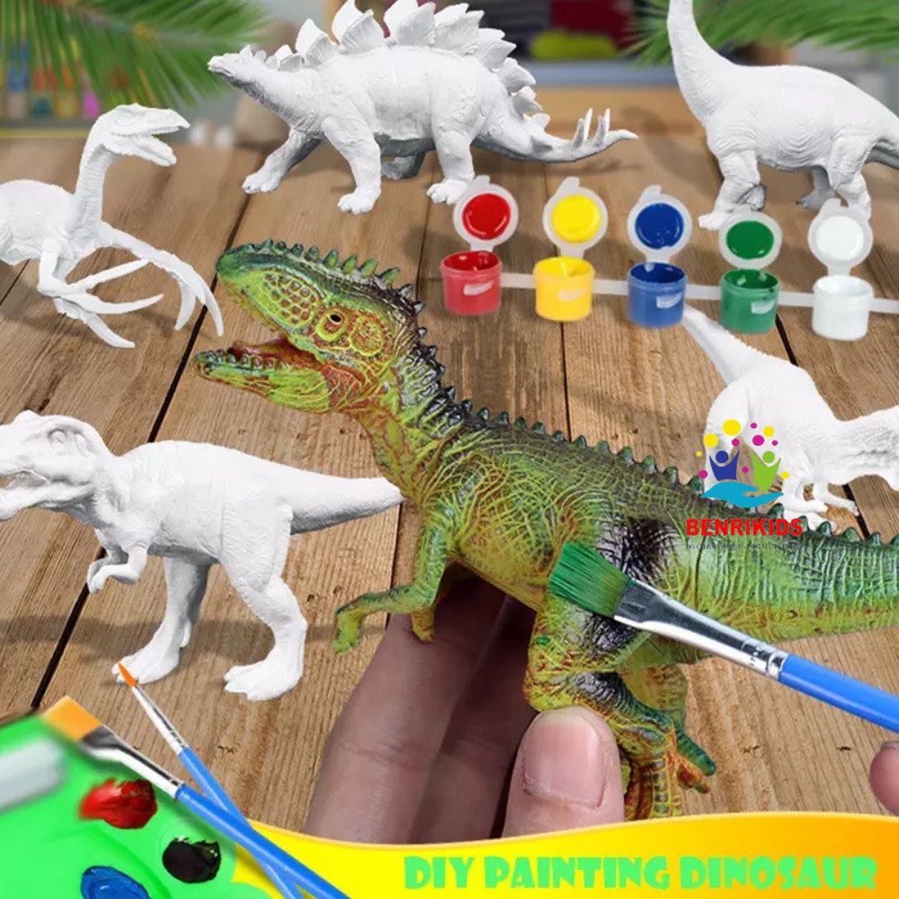 Sét 6 Màu Sơn Kèm Cọ Tô Màu, Màu Acrynic Dùng Để Pha, Tô Khủng Long Gỗ Chưa Sơn Của Đồ Chơi Gỗ