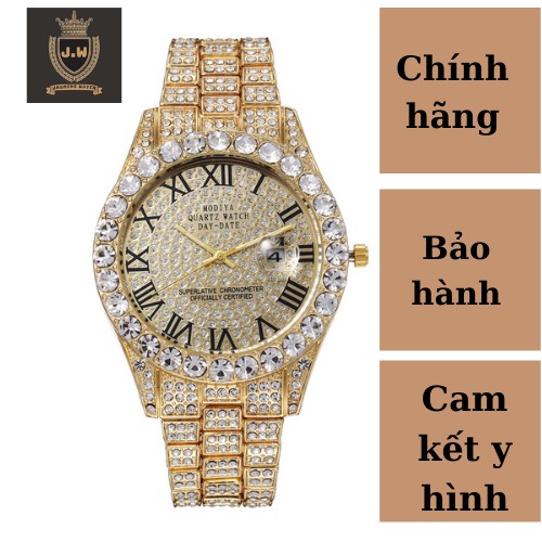 Đồng hồ nam chính hãng, đồng hồ đeo tay nam MODIYA mặt tròn, đính cườm cao cấp, không thấm nước, siêu sang trọng