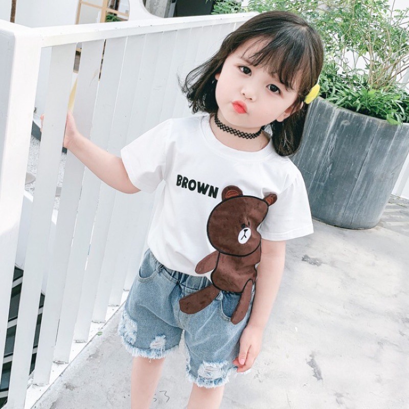 Áo Phông Cộc Tay Hình Gấu Cho Bé 7-18kg