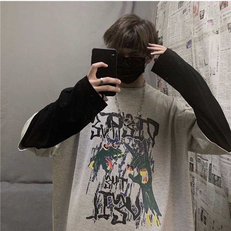 Áo Giả Hai Lớp Tay Dài Phong Cách Harajuku Hàn Quốc Cá Tính 16301