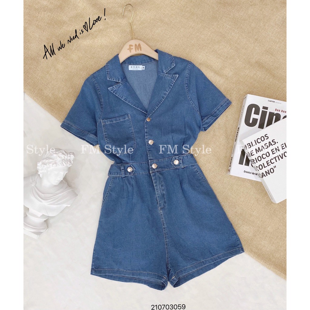Đồ liền thân FM Style jump jeans nữ cổ vest, chất Denim cao cấp, chuẩn form, trẻ trung, hiện đại 210703060