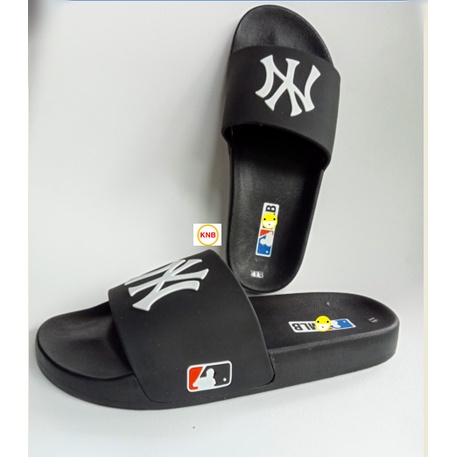 Dép unisex 𝐌𝐋𝐁 𝗡𝗬 ❤️FREESHIP + Hộp❤️ dép mlb bóng chày quai ngang thể thao nam nữ chữ nổi hottrent, chất xịn màu đen