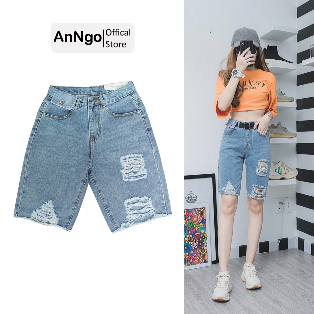 [FREESHIP_50K] Quần jean ngố nữ kiểu rách cá tính AnNgo - AT12