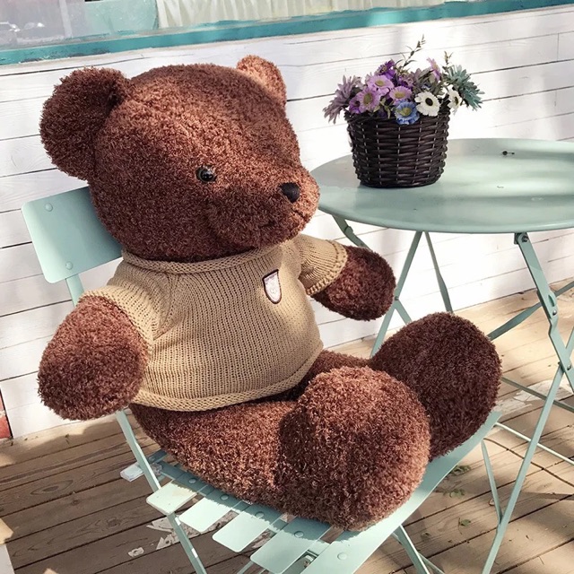Gấu bông teddy đẹp nhất mặc áo len lông xoắn cao cấp hàng xuất Hàn