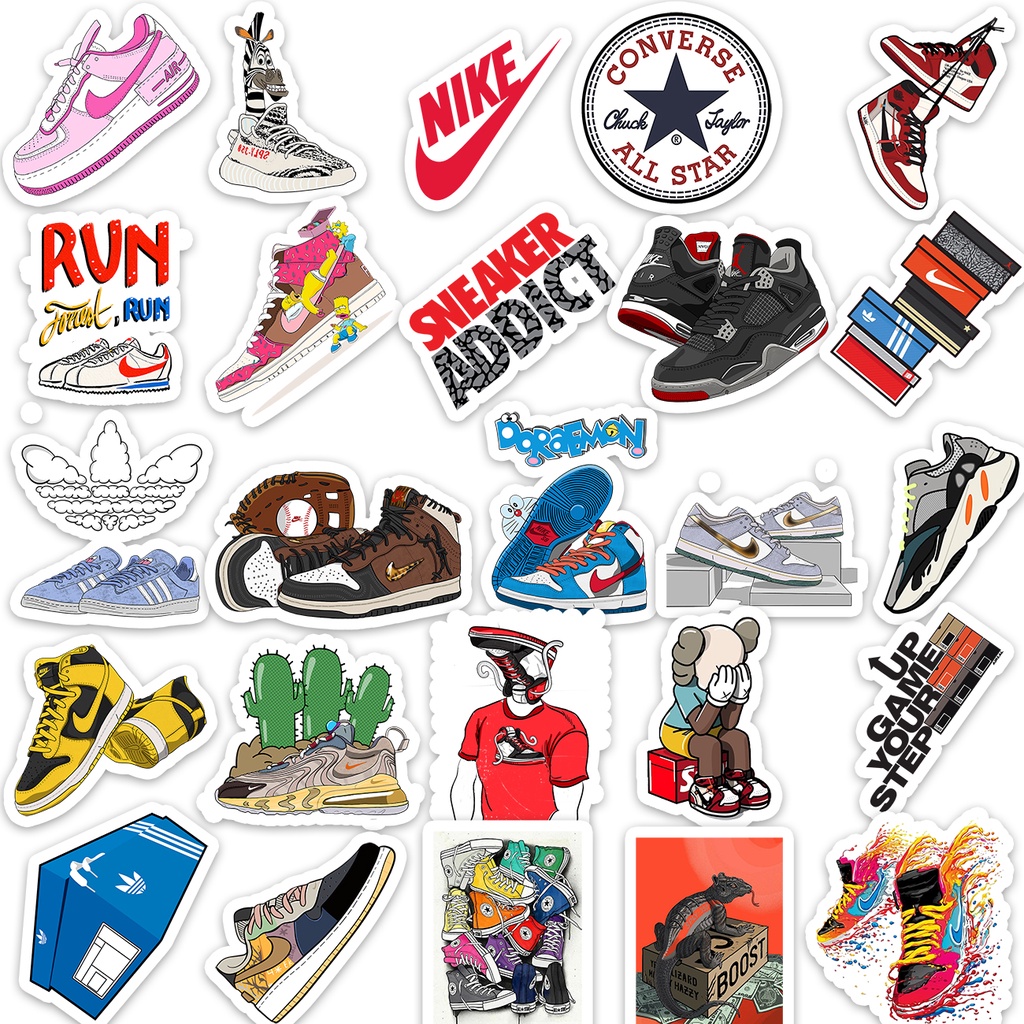 Set 50 cái Sticker Sneaker dán Laptop,Sticker Giày Thể Thao Jordan, Af1, Hình Dán Sneaker Cute