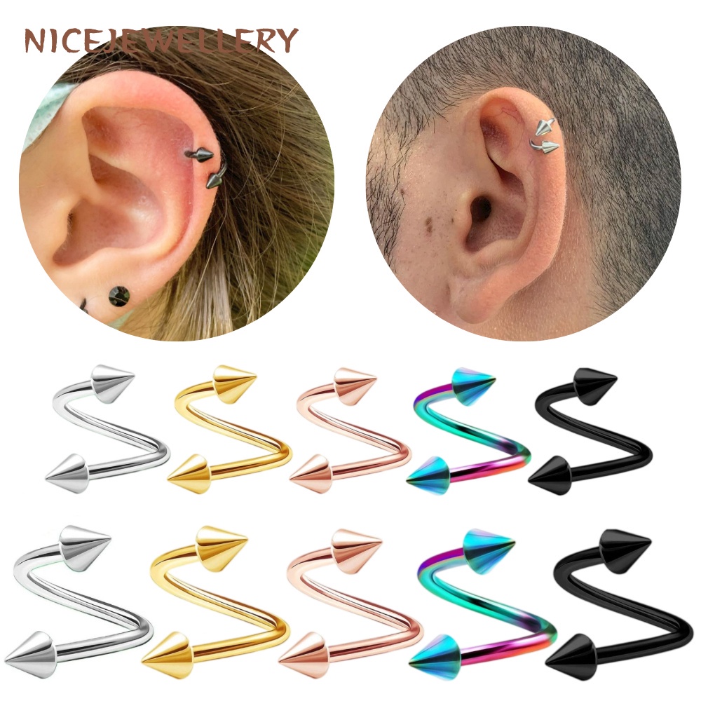 Khuyên Xỏ Mũi Hình Nón Xoắn Ốc Bằng Thép Titan Chống Dị Ứng