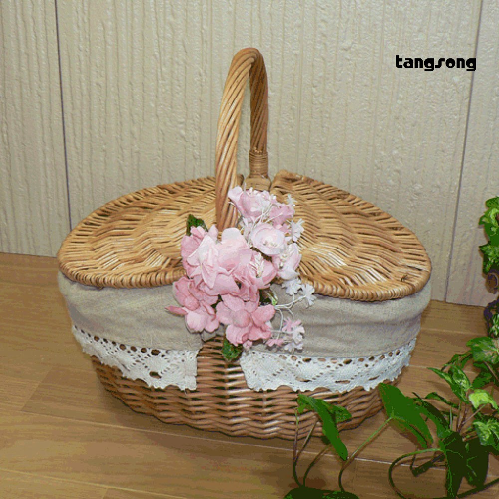 Giỏ Mây Đan Có Tay Cầm Đựng Trái Cây / Thức Ăn Đi Dã Ngoại Tiện Dụng