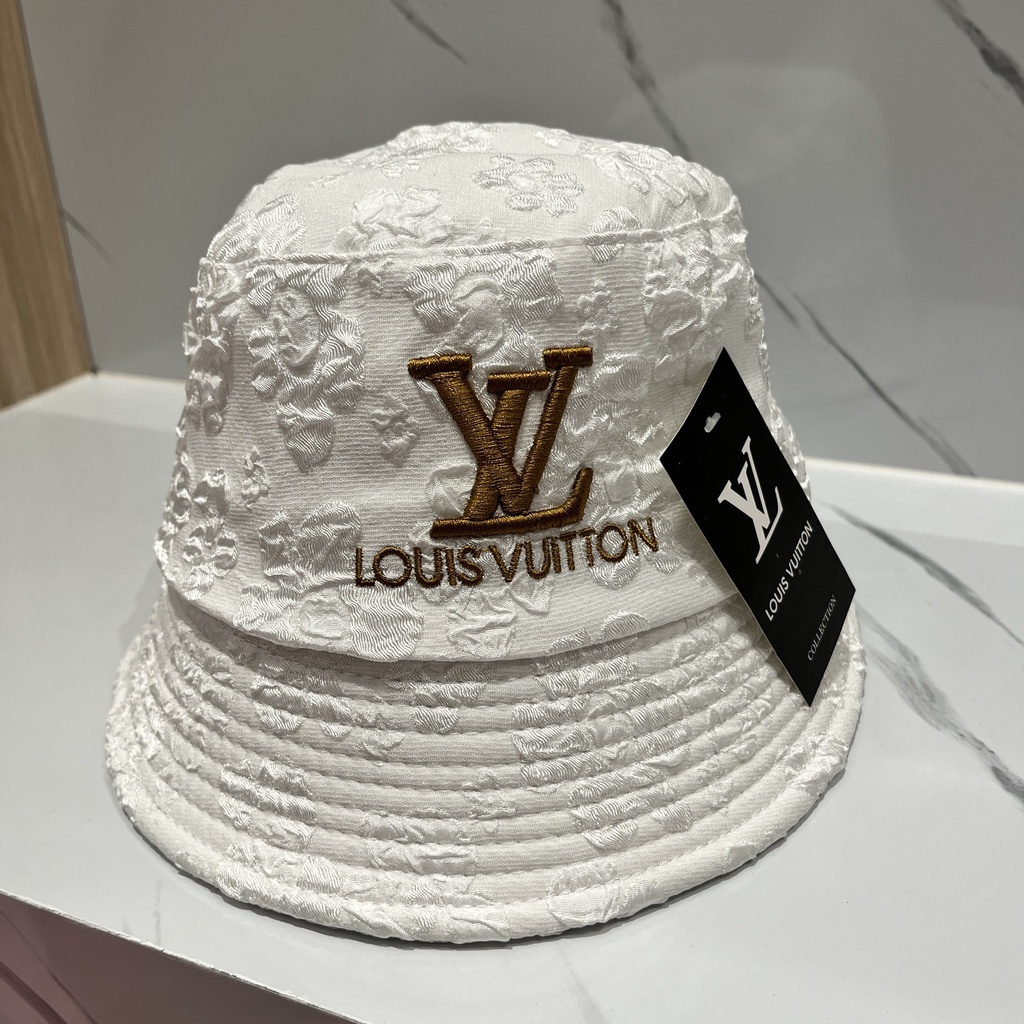 Nón bucket nam nữ, nón vành thêu LV họa tiết hoa văn