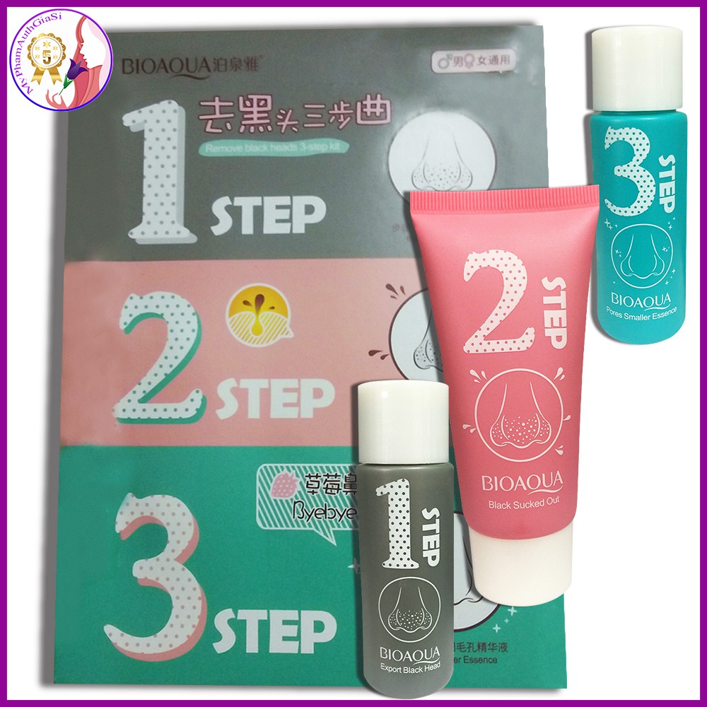 Set lột mụn mũi bioaqua remove black heads 3 step