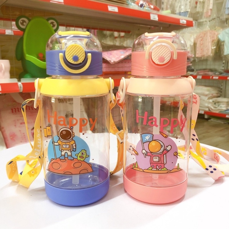 Bình Uống Nước Cho Bé Đi Học Có Ống Hút Và Dây Đeo