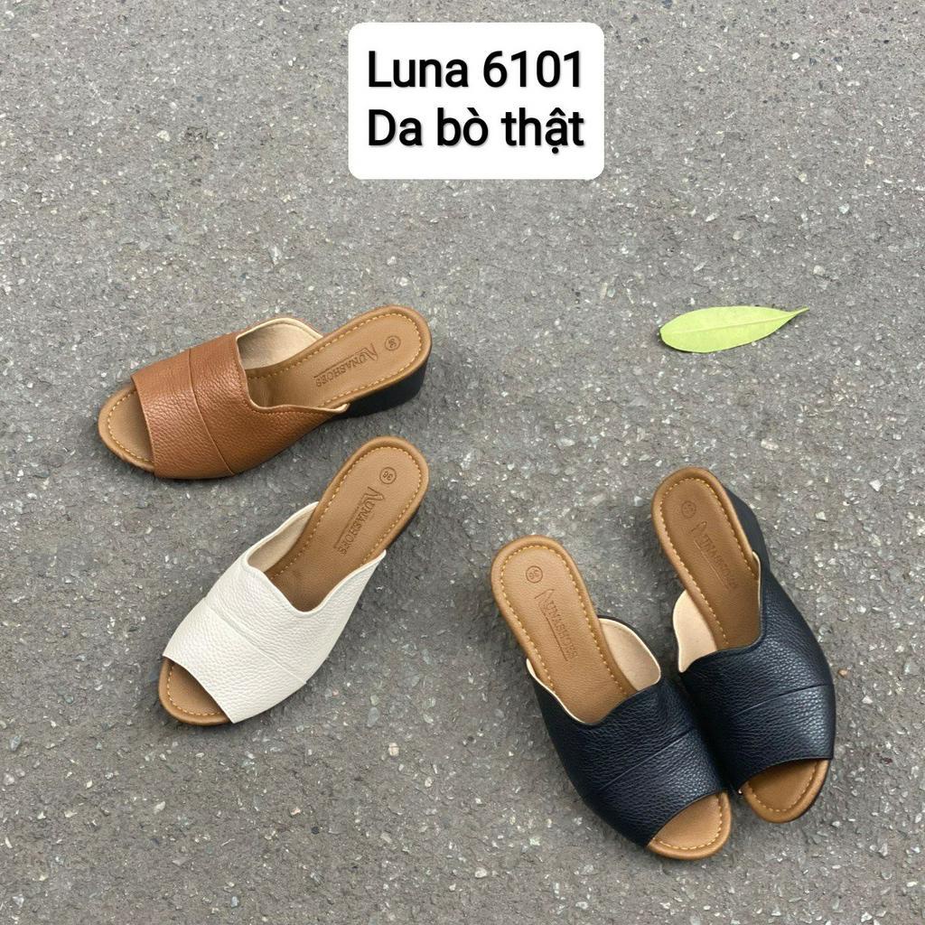 Giày sục nữ đế xuồng 3p LUNASHOES 6101 hở mũi da bò thật chống nước bảo hành tới 2 năm