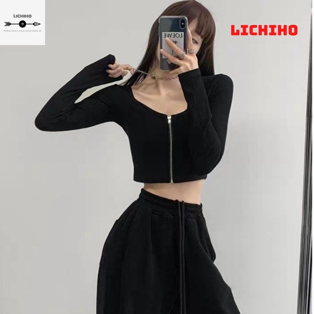 Áo croptop tay dài dây kéo ulzzang CT01 LICHIHO áo thun nữ tay dài quyến rũ | BigBuy360 - bigbuy360.vn