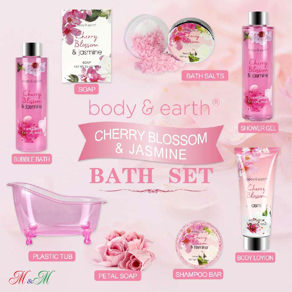 Bộ quà tặng - tắm và gội - Hương CHERRY BLOSSOM & JASMINE (8 món) | USA