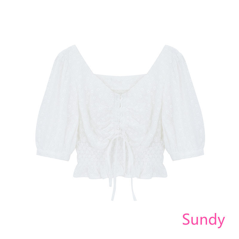 Áo Croptop Tay Phồng Cổ Chữ V Thời Trang Mùa Hè Cho Nữ