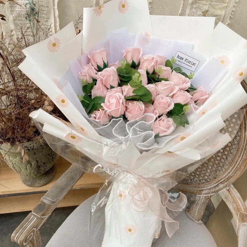 BÓ HOA SÁP HỒNG MIX LÁ TÁO SIÊU XINH
