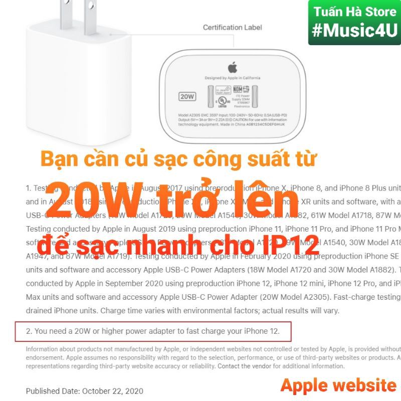 Củ Samsung 25W và cáp Ravpower Type C ra Lightning RP-CB054 cho IPhone 11, Iphone 12, MFI [Music4U]