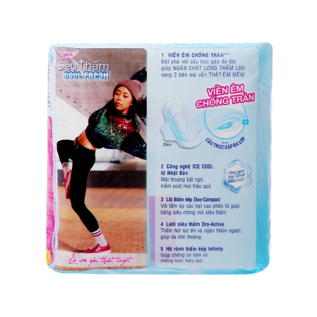 COMBO 6 GÓI BĂNG VỆ SINH DIANA SIÊU THẤM COOL MỎNG CÁNH 8 MIẾNG