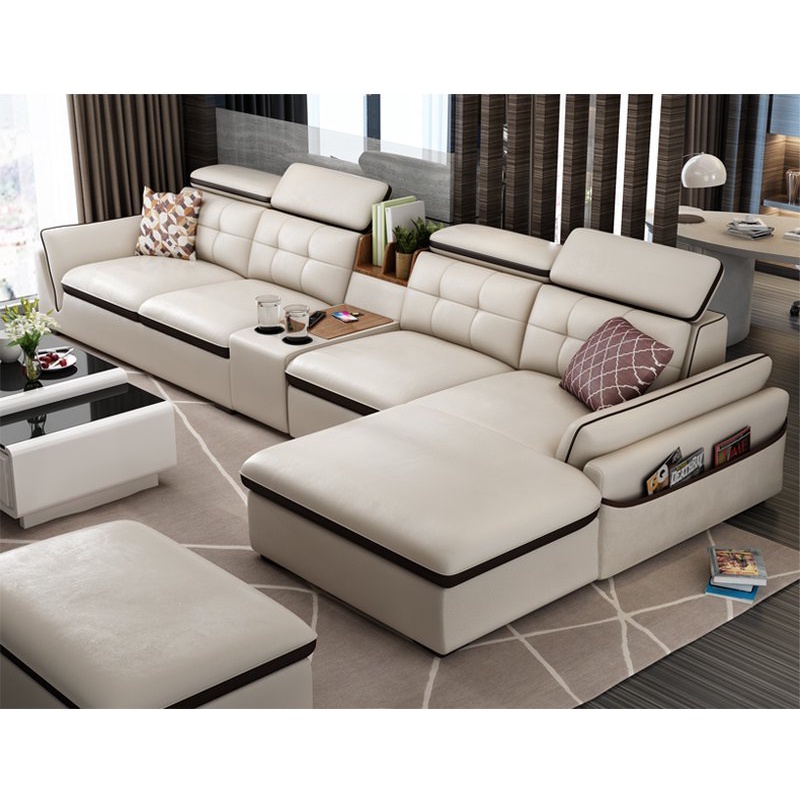 Sofa góc L bọc da cao cấp G01 - Sofa băng thông minh có đồ đựng nước