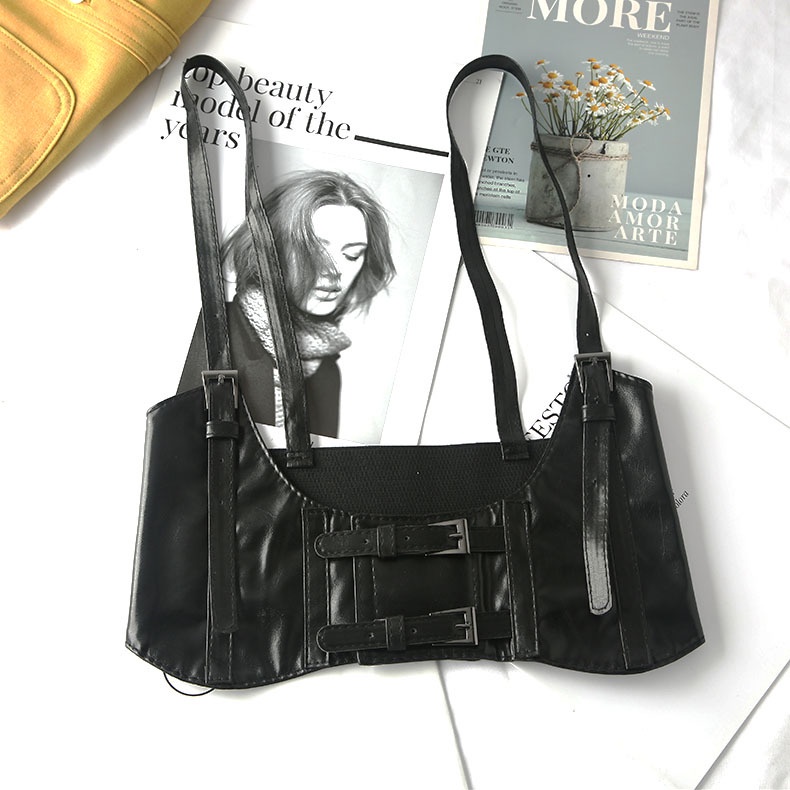Đai lưng corset có dây, áo nịt ngực nịt bụng vintage gothic bằng da