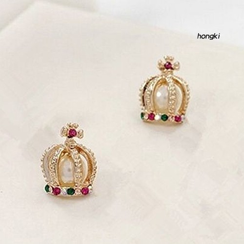 Hoa tai thiết kế hình vương miện đính đá nhân tạo tinh tế thời trang cho nữ