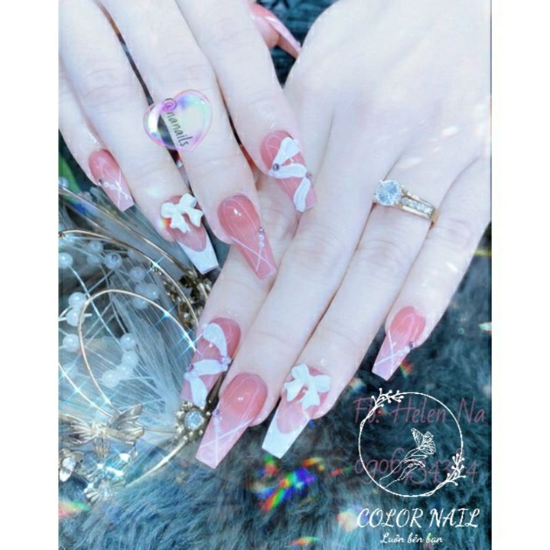 Nail box - Móng up thiết kế : Hồng nơ