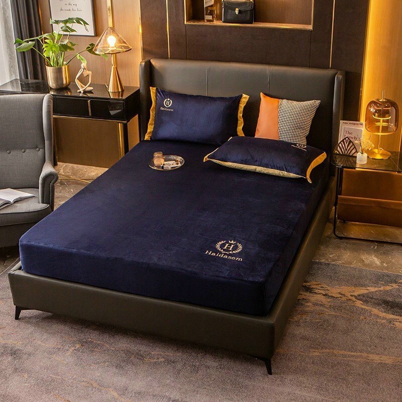 [MẪU  MỚI ]Ga gối nỉ nhung mịn đơn màu họa tiết điểm nhấn thêu siêu sang, nhiều màu kích thước