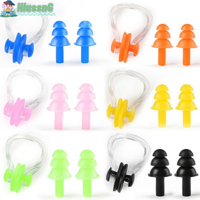 Bộ Nút Bịt Tai &amp; Kẹp Mũi Bằng Silicone Ba Lớp Chống Nước Cho Hoạt Động Bơi Lội W32