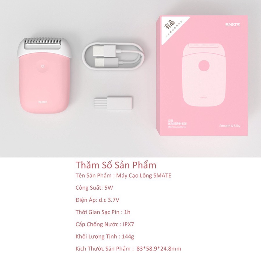 Máy Cạo Lông SMATE Nhỏ Gọn Chống Nước IPX7 Màu Hồng- Bảo Hành 24 Tháng