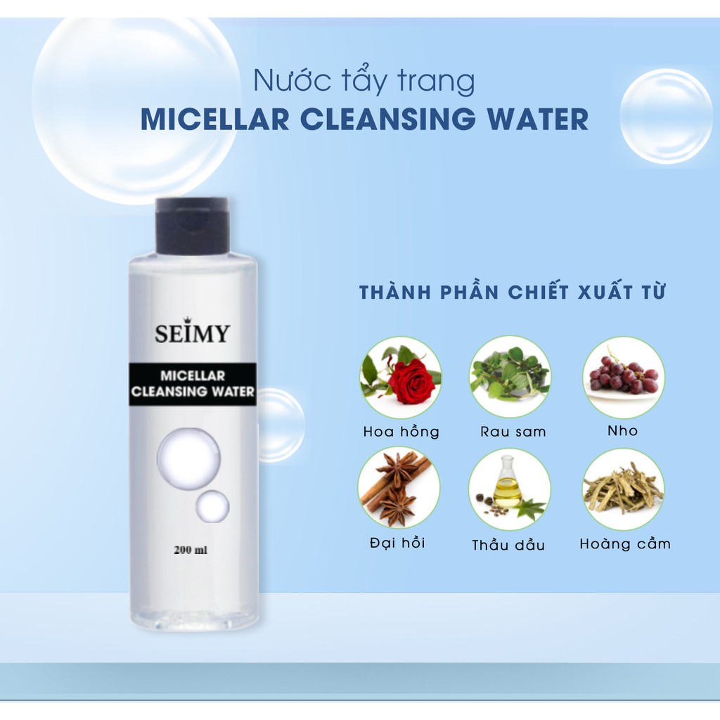 Nước tẩy trang Seimy - Micellar Cleansing Water làm sạch da, trẻ hóa làn da, căng bóng, mềm mịn