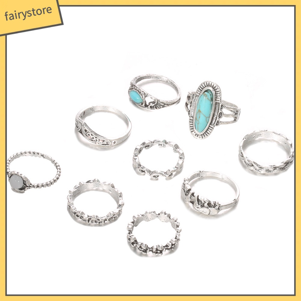 Set 9 nhẫn đeo tay phong cách bohemian thời trang cho nữ