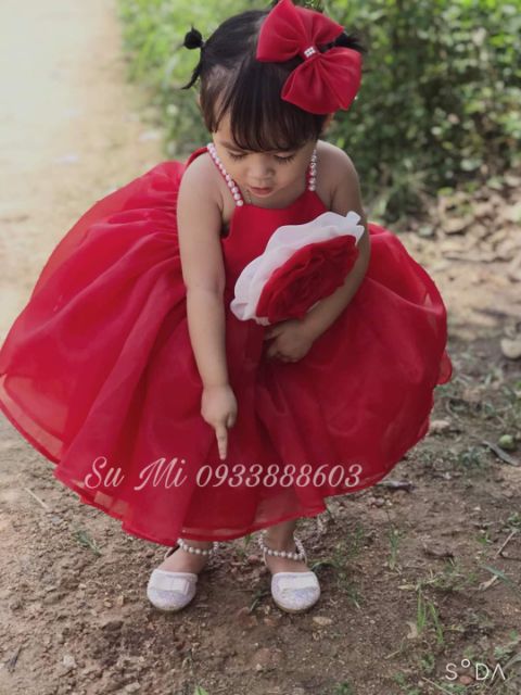 Váy công chúa hoa hồng đỏ cho bé ( Tặng cài ) [ Xả kho ]