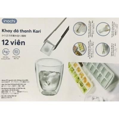 Khay đá - vỉ làm đá tủ lạnh khay 12 vuông có nắp đậy bằng nhựa nguyên sinh karu inochi Nhật Bản chính hãng cao cấp