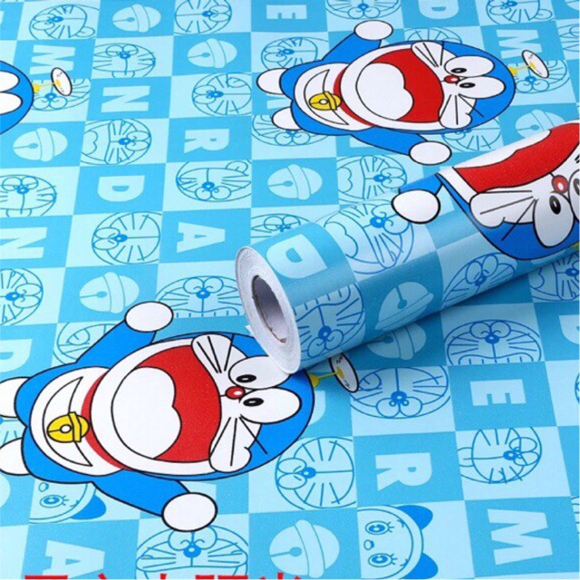 Giấy dán tường các mẫu doremon xanh trẻ nhỏ keo sẵn 10m x45cm