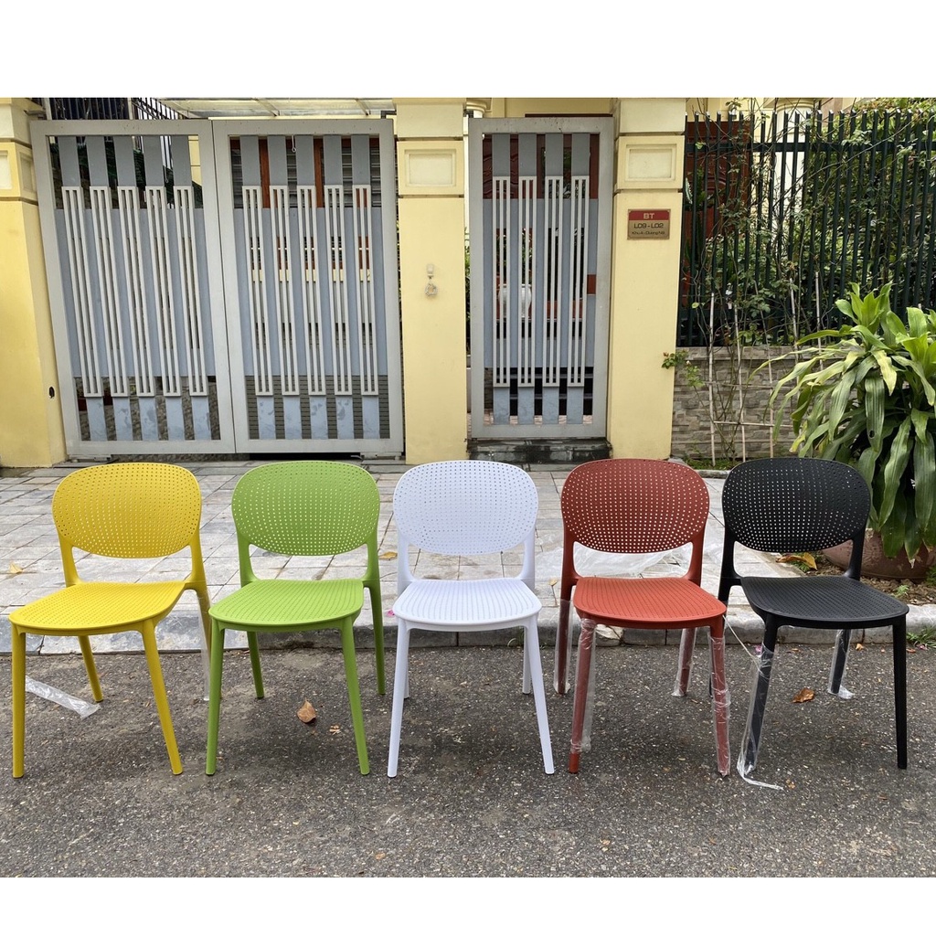 Ghế nhựa  PP nguyên khối lưng tựa lỗ , ghế cafe văn phòng rẻ đẹp chắc chắn Havaco đủ màu sắc bền đẹp sang c