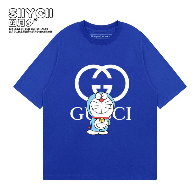 GUCCI Áo Thun Ngắn Tay Họa Tiết Doraemon Xinh Xắn Dành Cho Nam Và Nữ