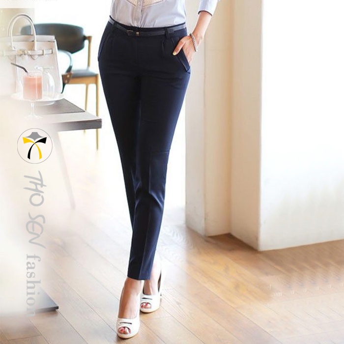 Quần Tây Âu Nữ Công Sở, Màu Đen Đơn Giản, Chất Vải Vitex Cao Cấp, Cạp Cao, Sang Trọng Thanh Lịch